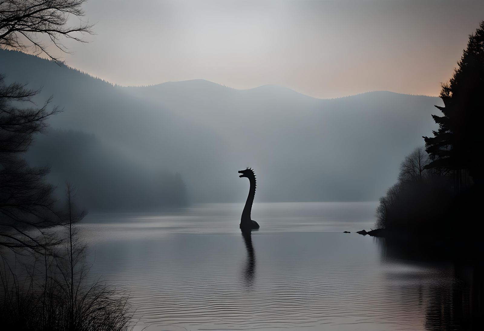 Mysterious Lake Creature Emerges at Dawn: Hyperrealistic Ren...