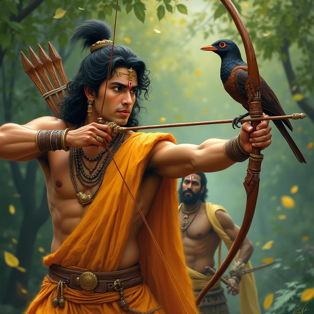 Arjuna Aiming: Raja Ravi Varma Style