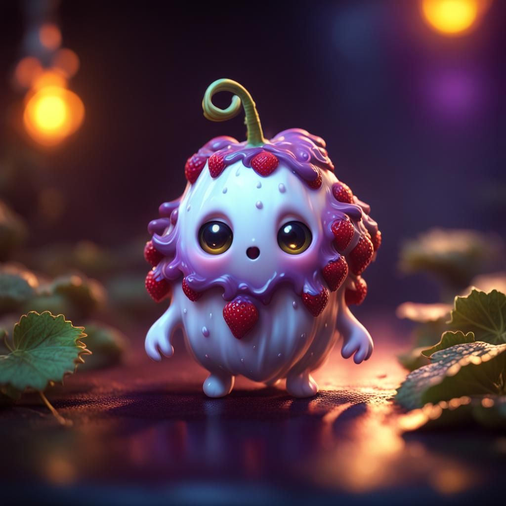 Cute Ghost Strawberry in Dark Fantasy Style