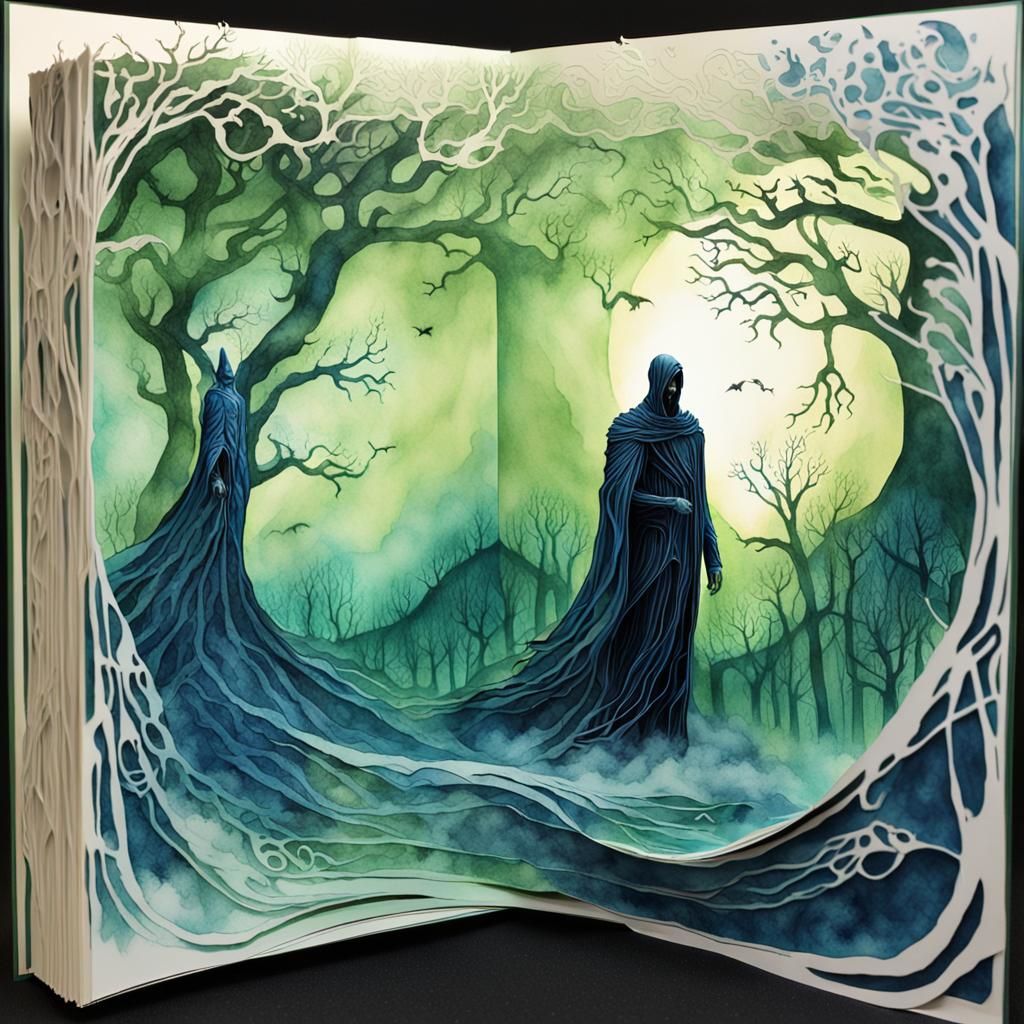Ethereal Wraith Emerges from Gothic Pop-Up Book