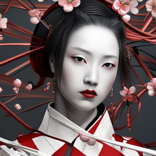 Gothic Geisha Portrait in High Detail 3D