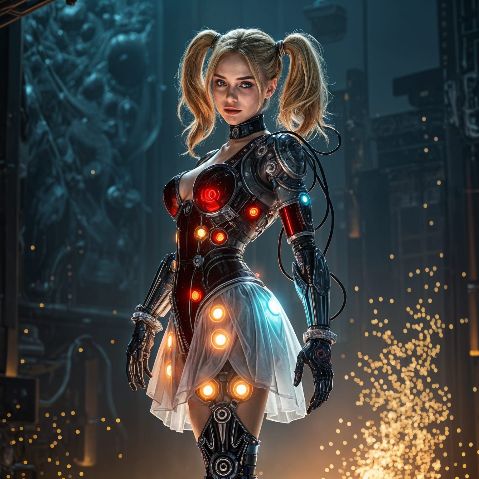 Hyperrealistic Cyberpunk Dystopia: Beautiful Robot Woman