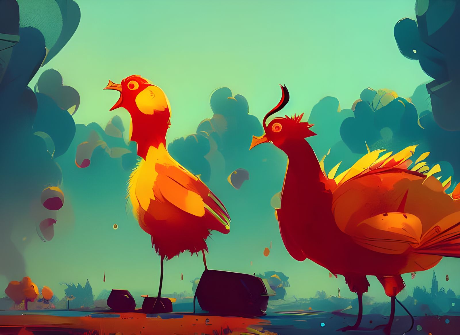 Thanksgiving Turkeys in Composite Digital Art Style
