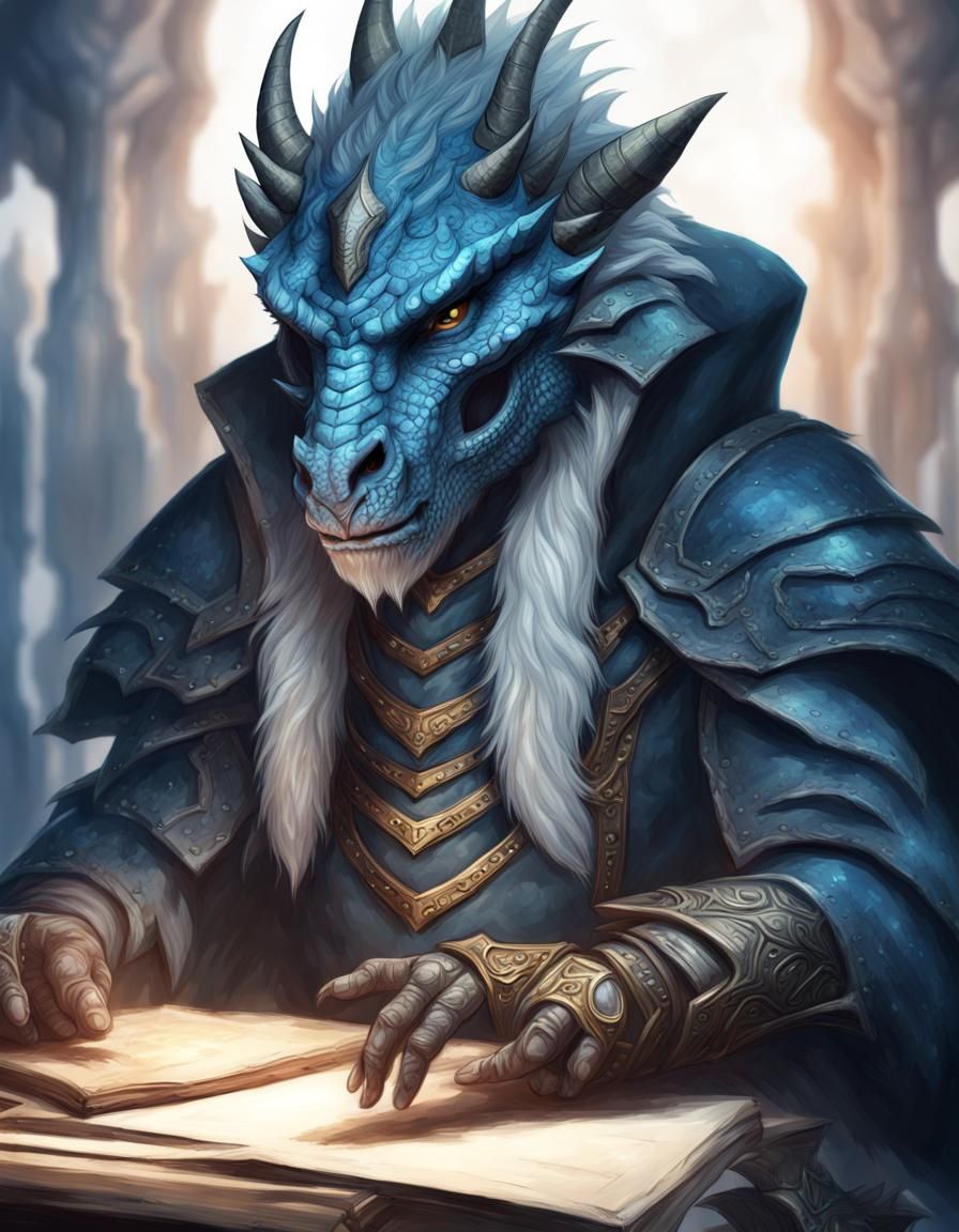 Young Blue Dragonborn Portrait in 8k Resolution