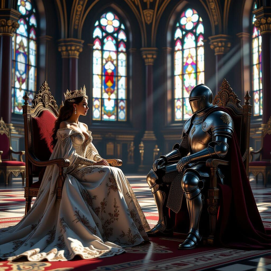 Queen and Knight in Grand Throne Room