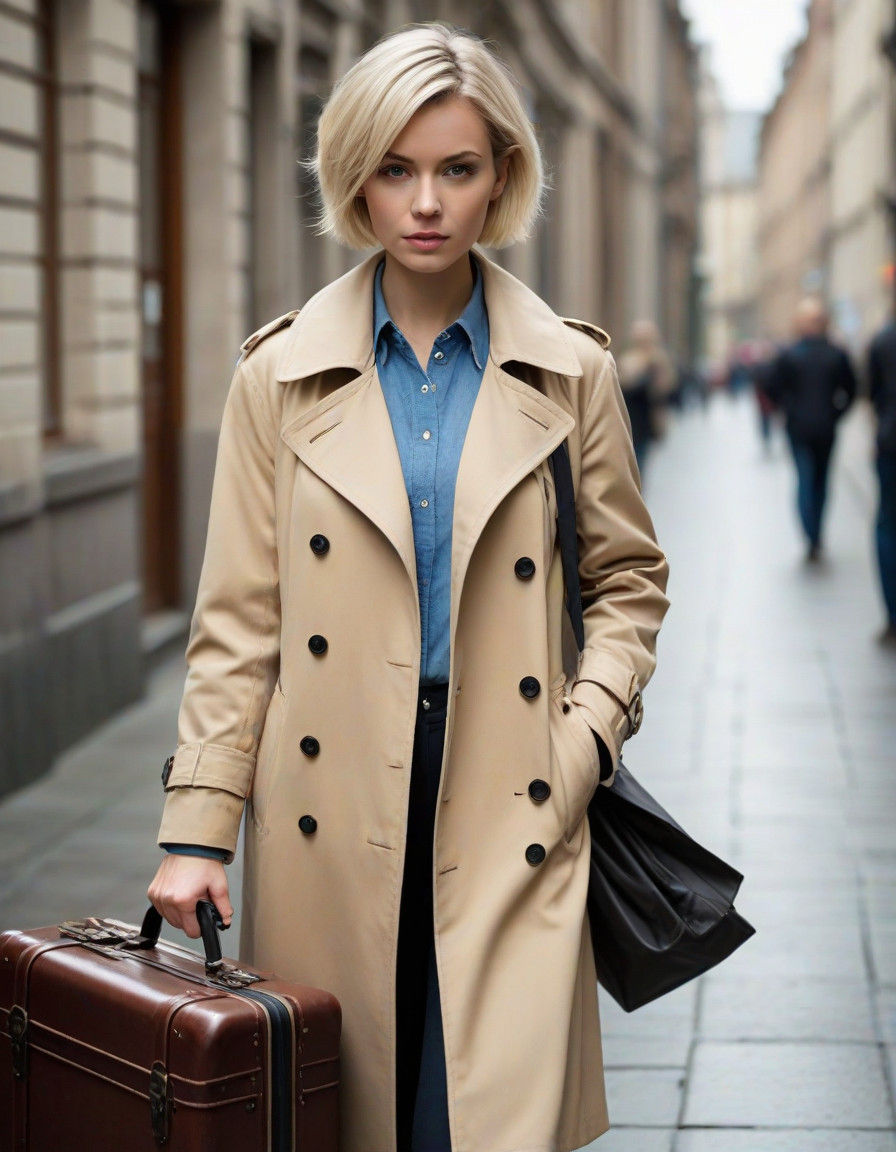 Mysterious Blonde Woman Walks Away in Rainy City
