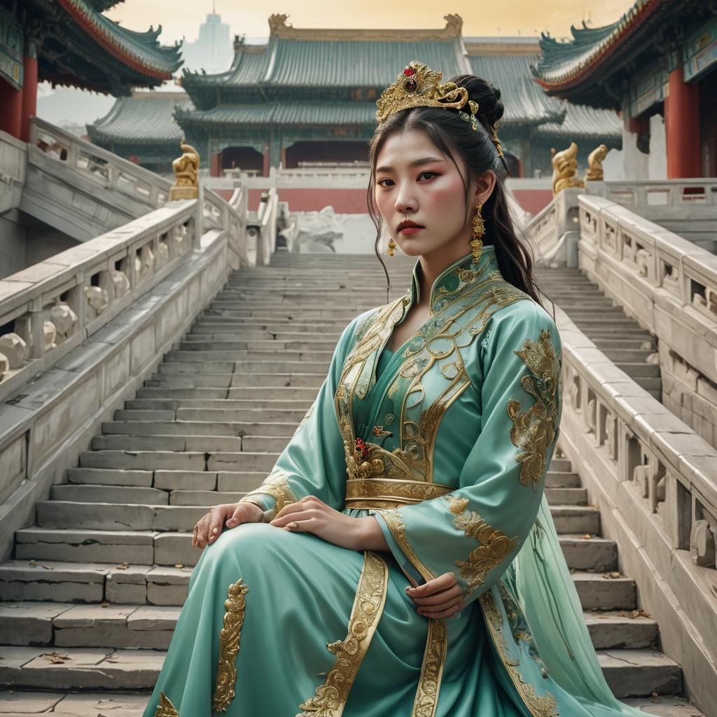 Empress Ki in a mint-colored dress