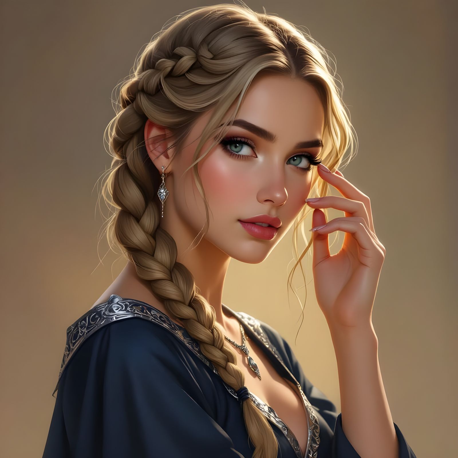 Braided Norse Goddess Portrait in Garmash Style