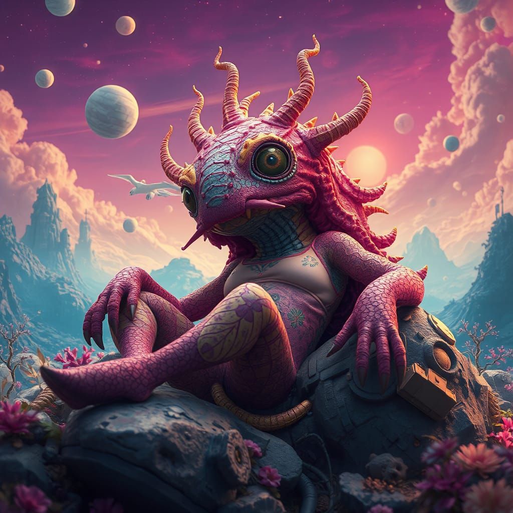 Whimsical Creature in Surreal Dreamscape