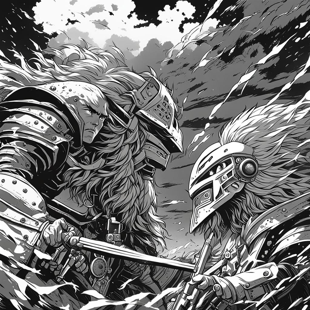 Epic Duel Portrait in Anime Style