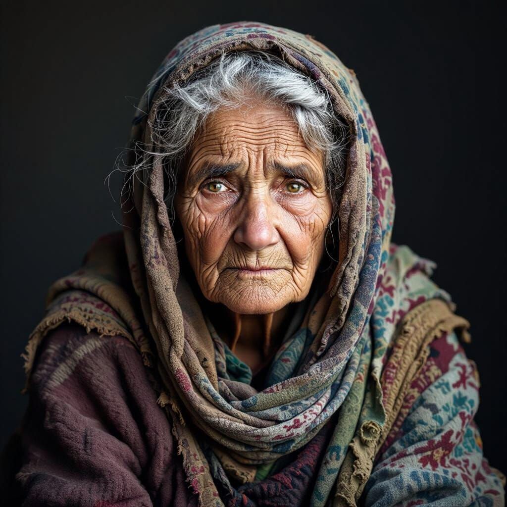 Elderly Woman's Resilient Portrait in Realistic Style