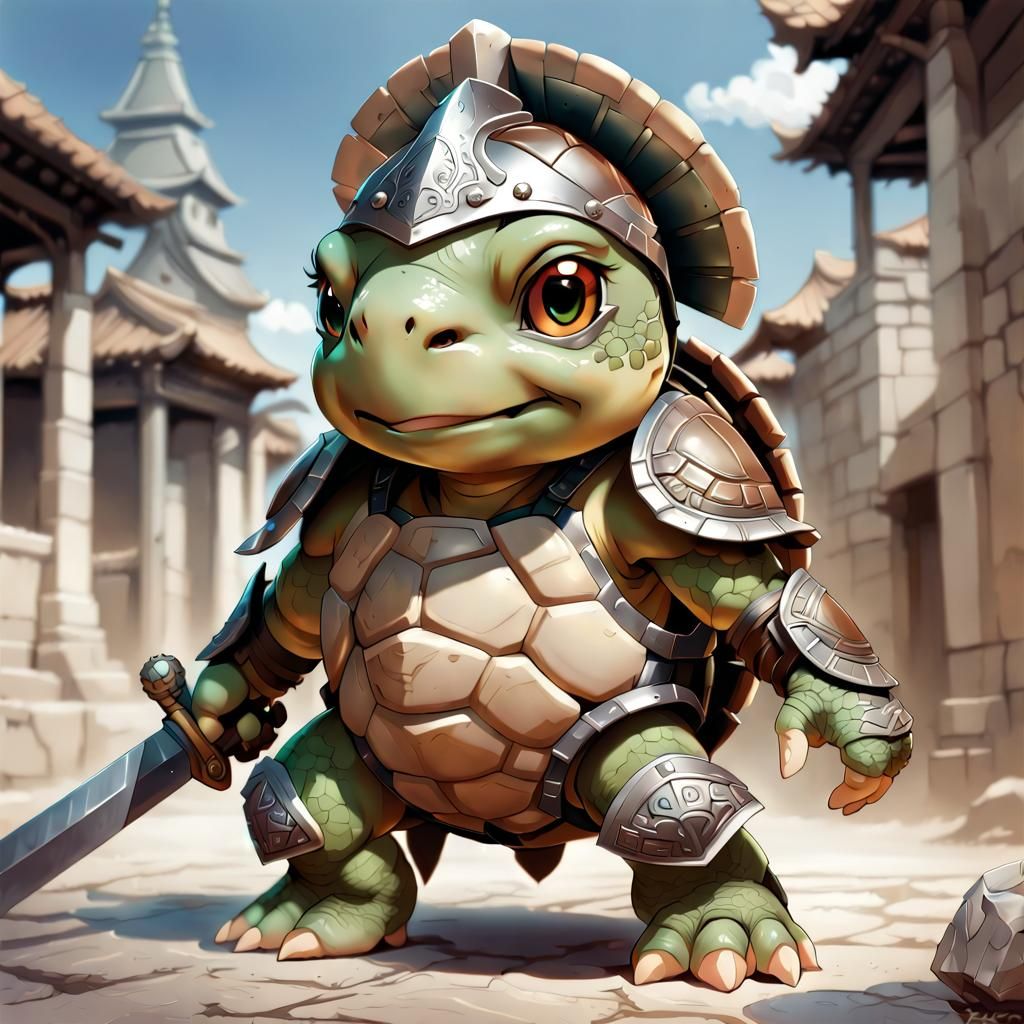 Chibi Gladiator Turtle in Manga Style