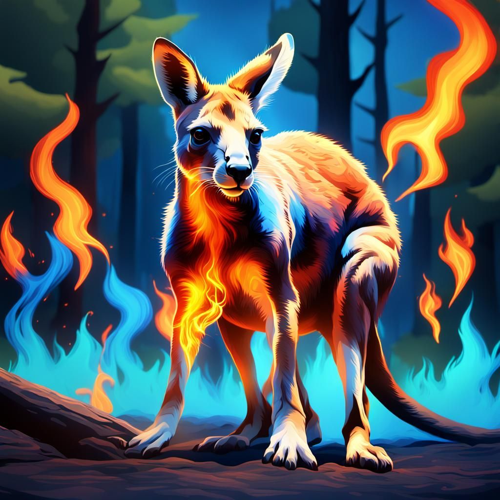 Kangaroo Ablaze in Electric Blue Digital Art