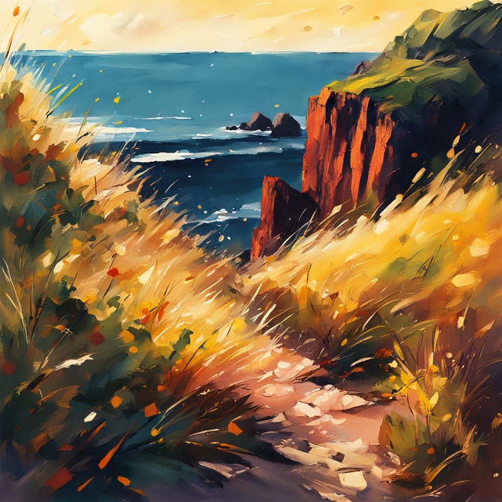 Impressionist Cliff Edge in Gouache Style