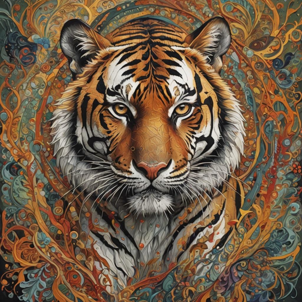 Abstract Tiger Portrait in Complementary Colors