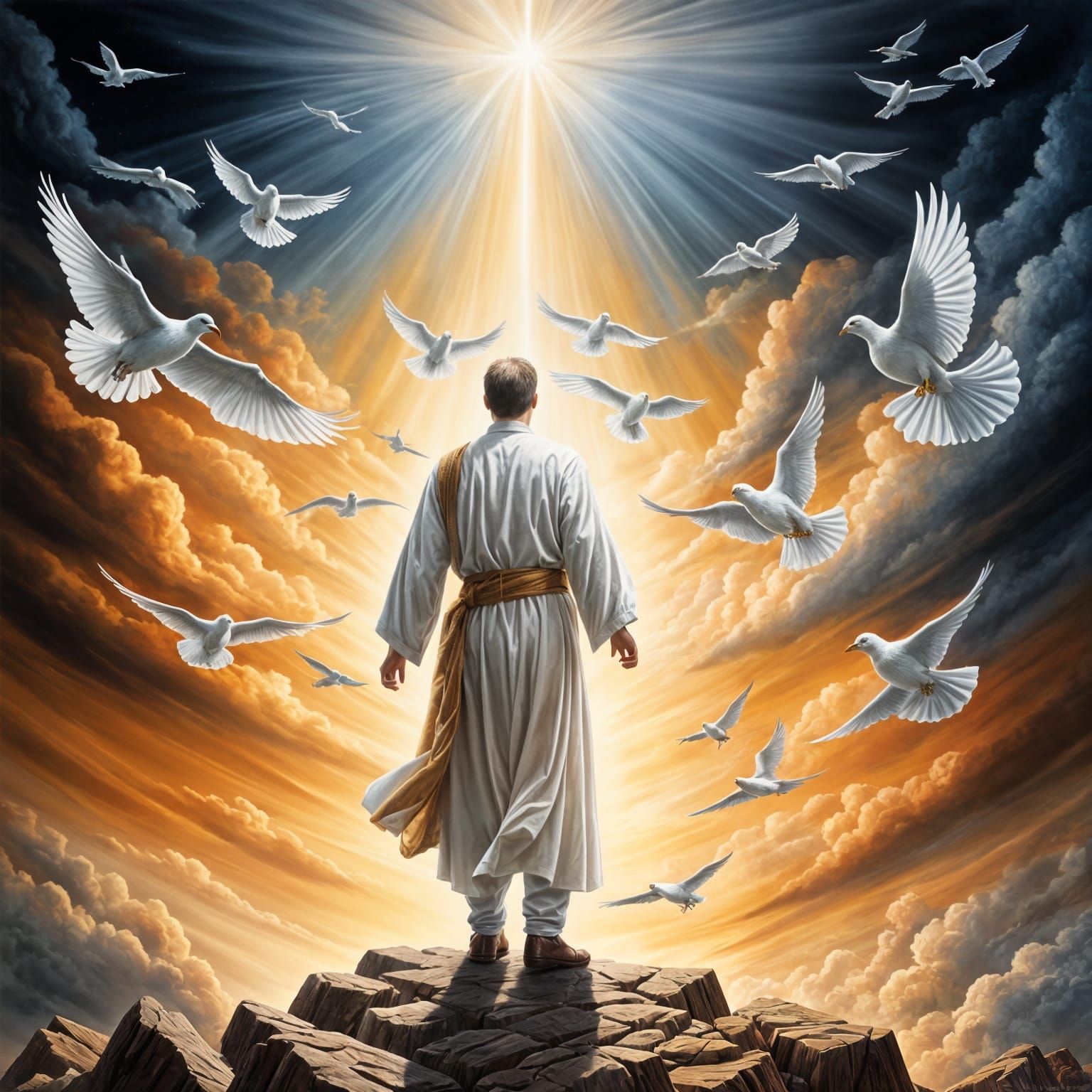 Biblical Rapture: Man's Ascent in Pencil Painting