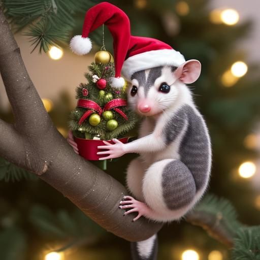 Opossum Lounges in Christmas Tree