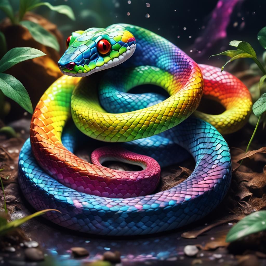 Rainbow Snake Preying: Graffiti Art Style