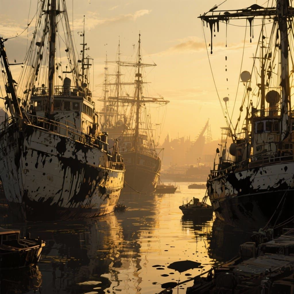 in the harbour in golden hour by Andreas Lie, Akihiko Yoshid...