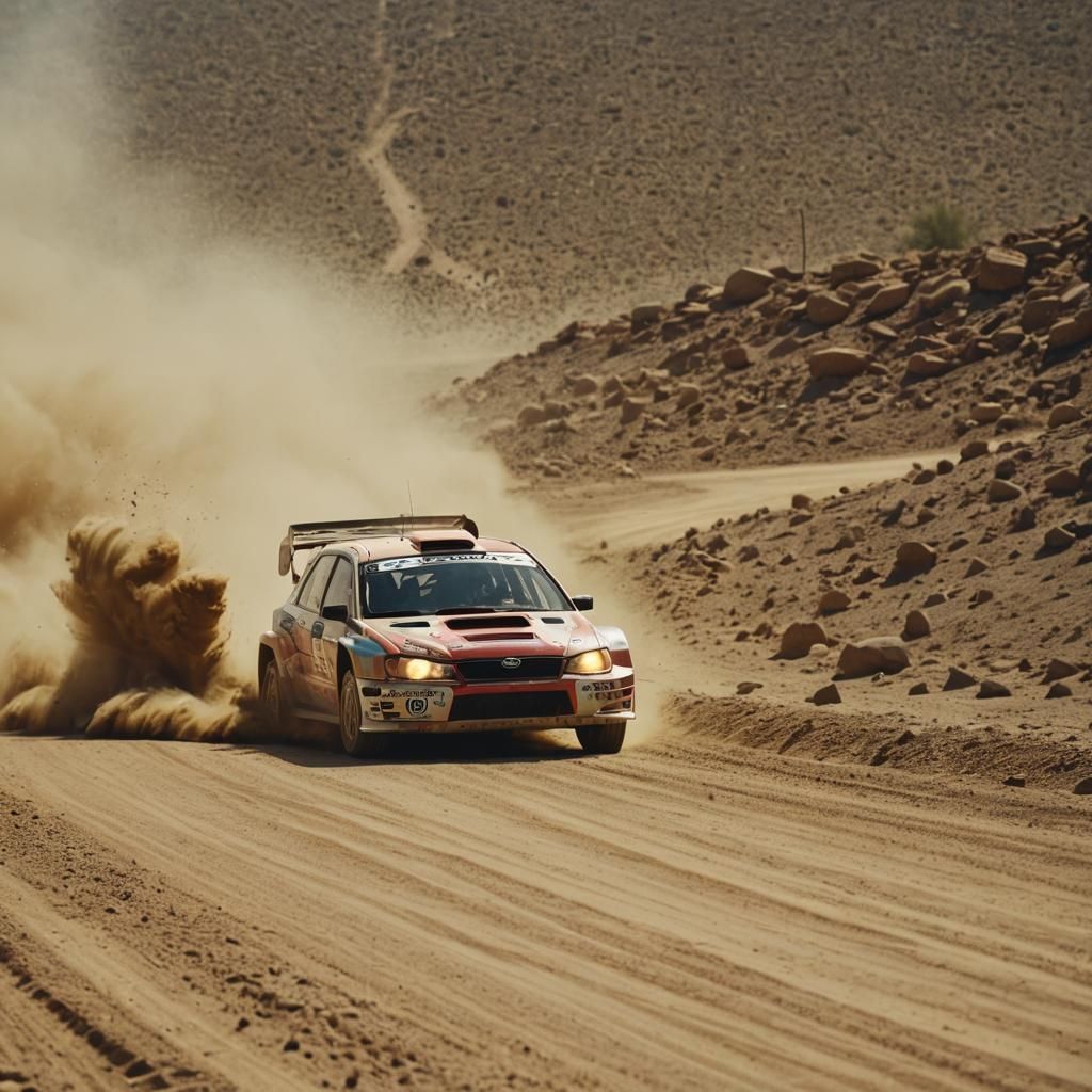1999 Subaru Impreza WRC Races in Desert Landscape