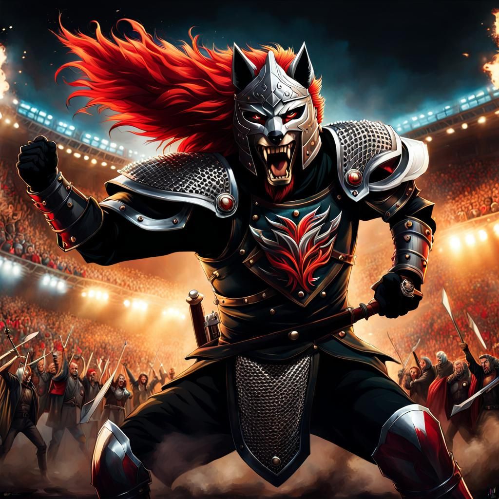 Knight Wolf being cheered on by his wulflings