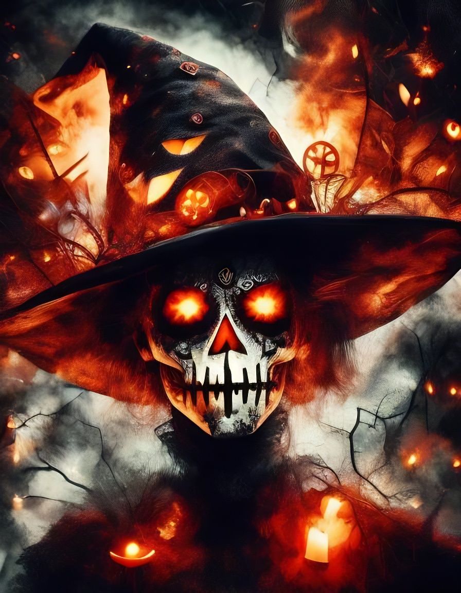 Creepy Halloween Witch Portrait with Glowing Runes