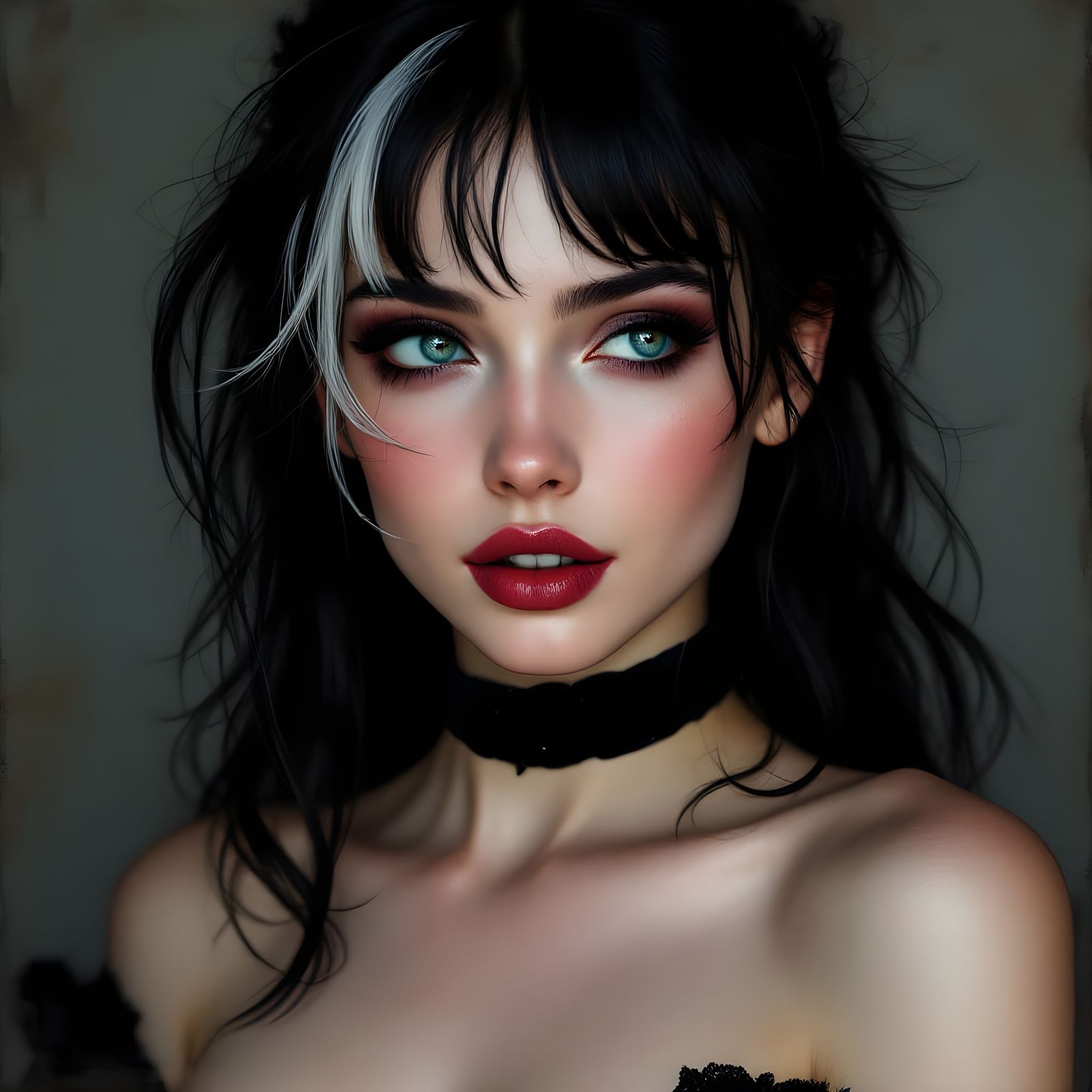 Romantic Goth Portrait With Electric Blue Eyes