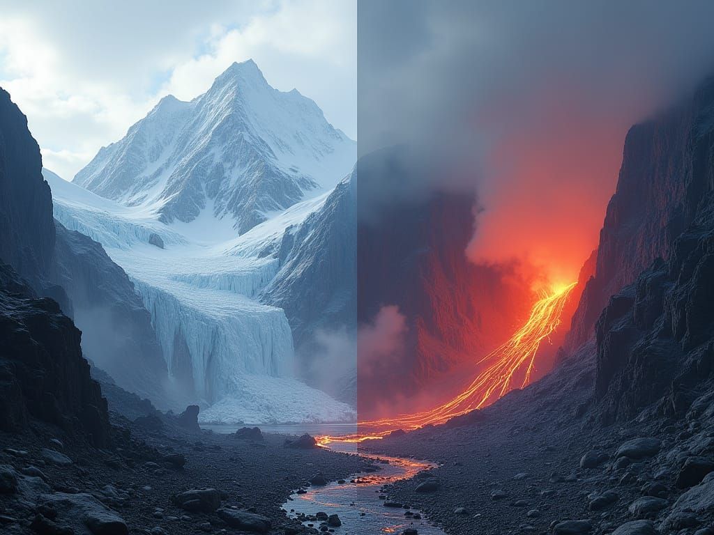 Volcano Versus Avalanche: A Realistic Mountain Split Scene