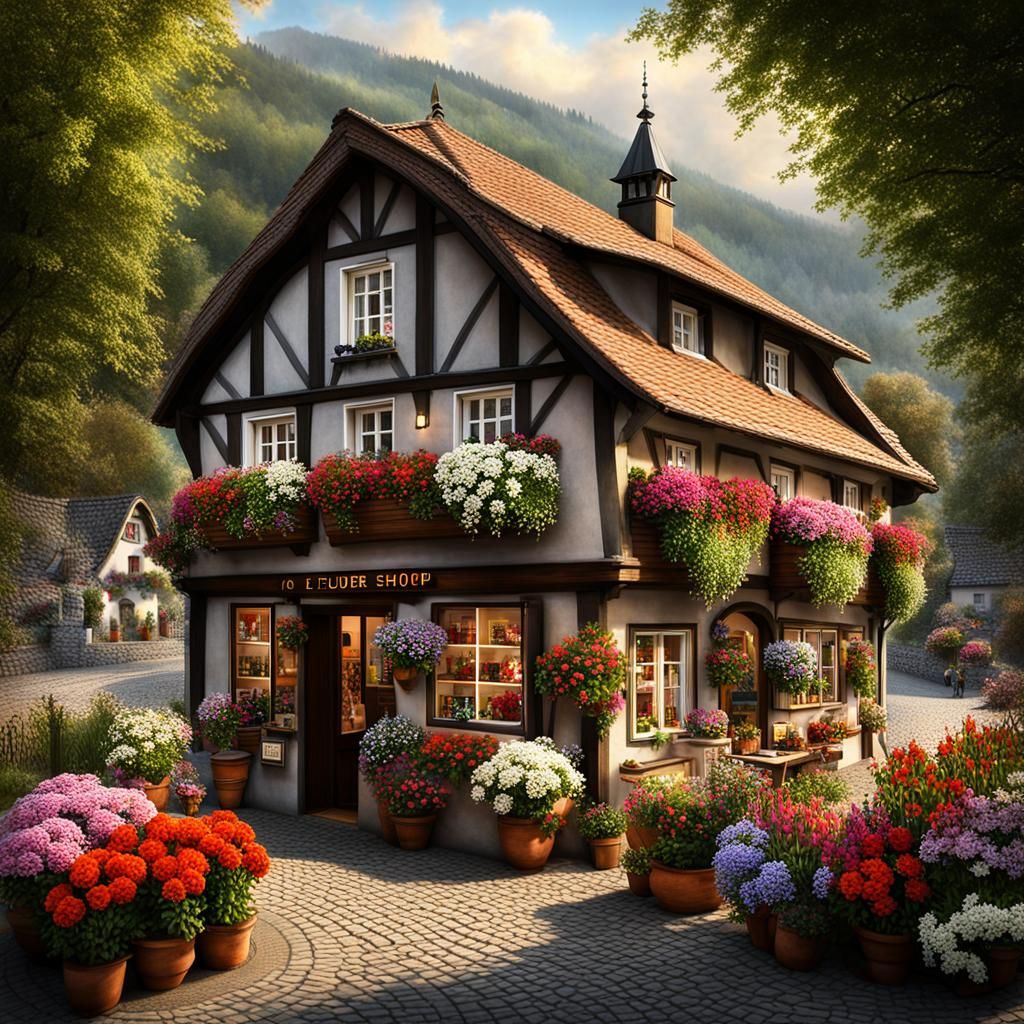 Charming Flower Shop at Mountain Foot in Charcoal Style