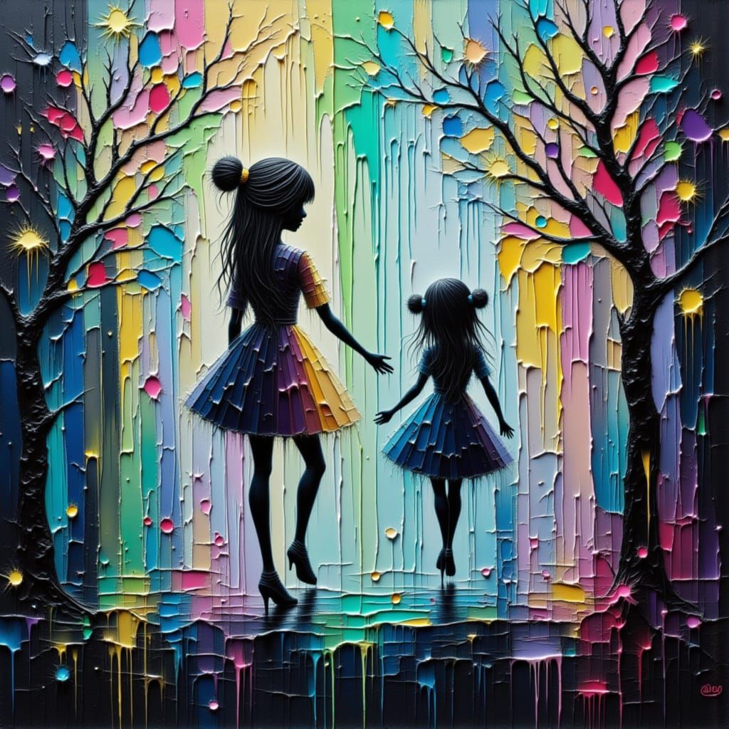 Multicolor Raindrops on Windowpane, Dreamy Scene