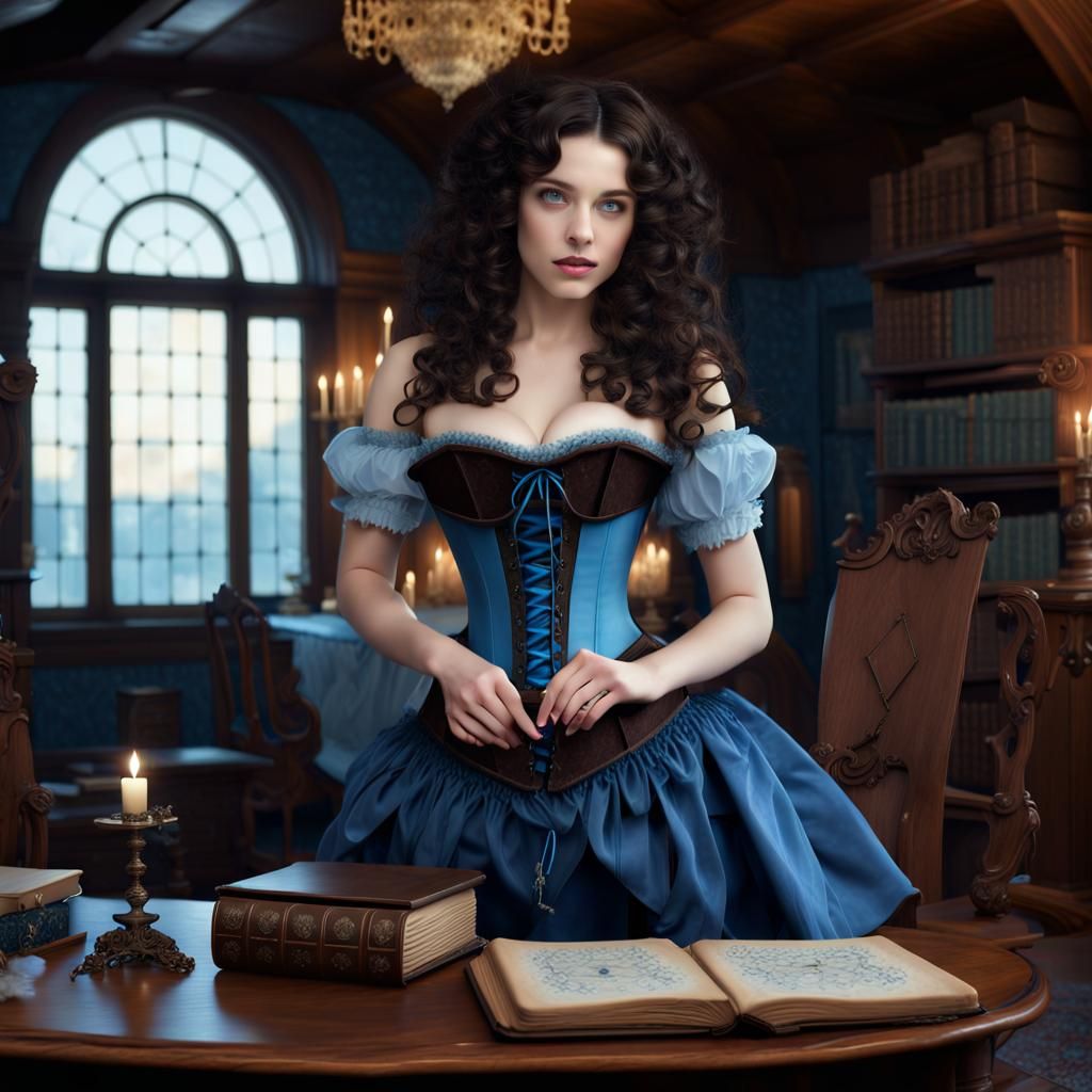 Young Witch Studying Spells in Victorian Attic