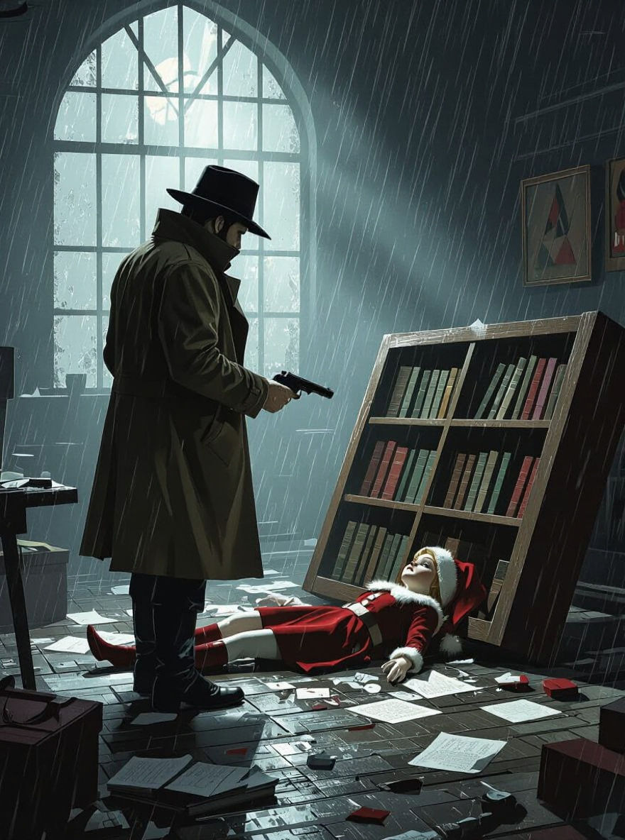 Noir Nutcracker Investigates Elf Crime Scene