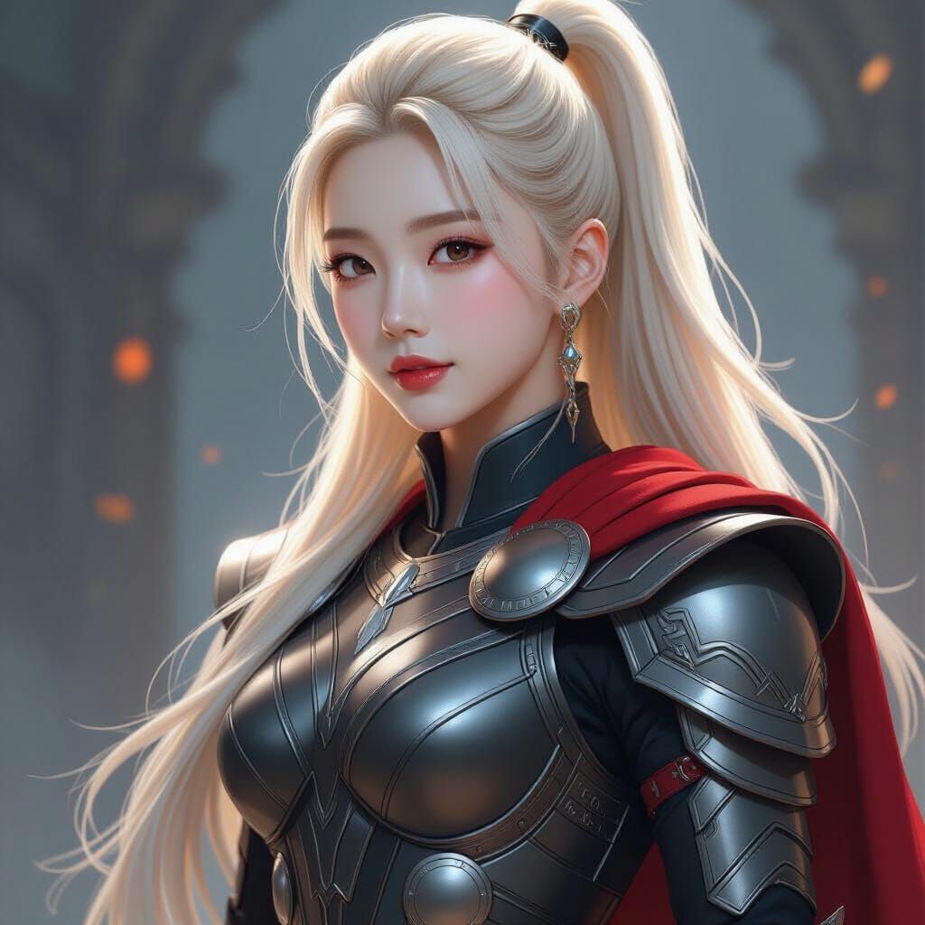 Korean K-Pop Idol in Thor Armor, Blonde Ponytail