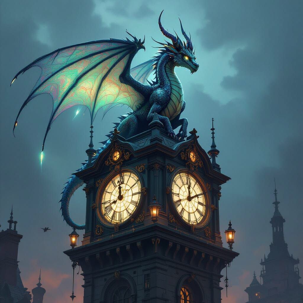 Gothic Fairy Dragon in Steampunk Metropolis