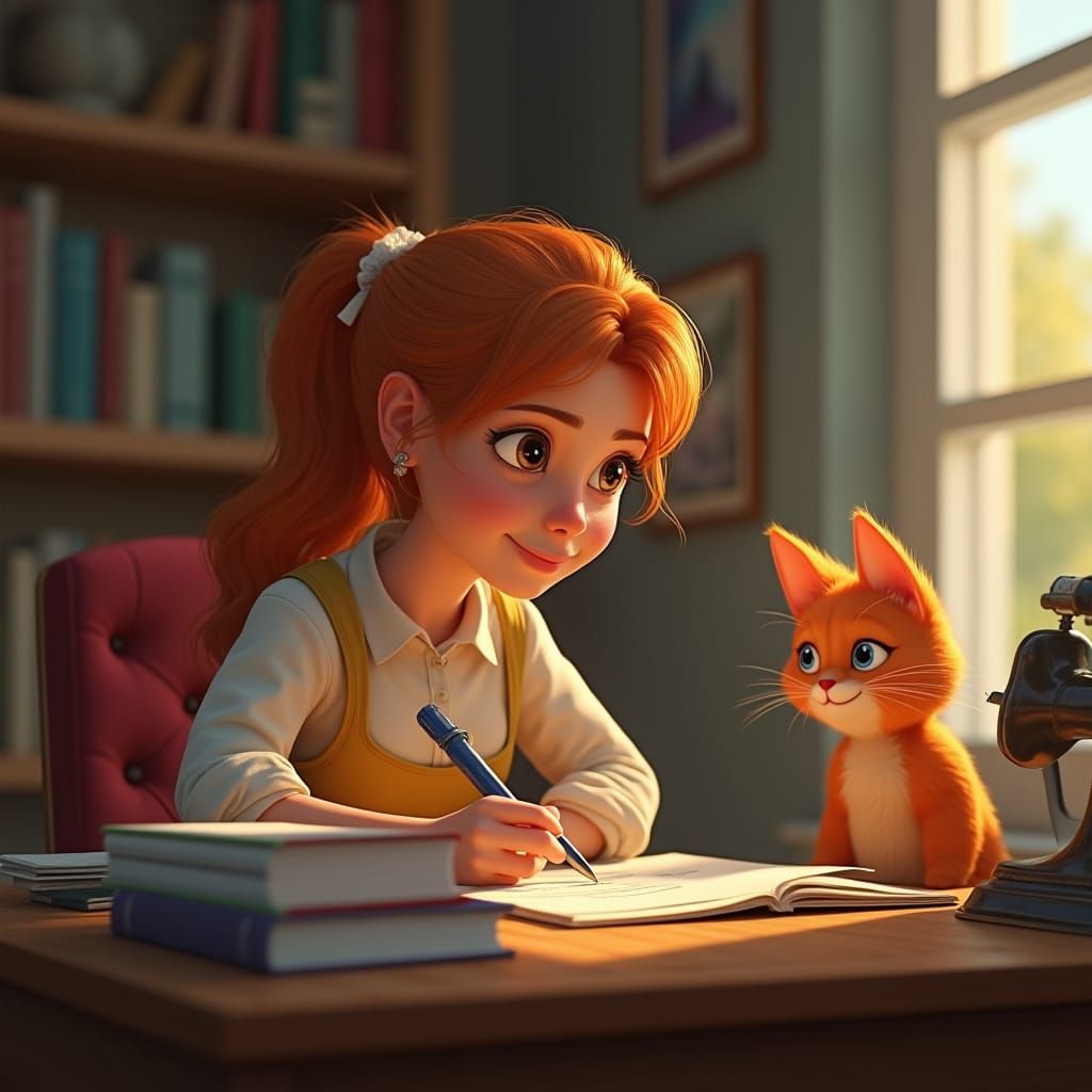 Woman with Blonde Hair Writes in a Modern Studio