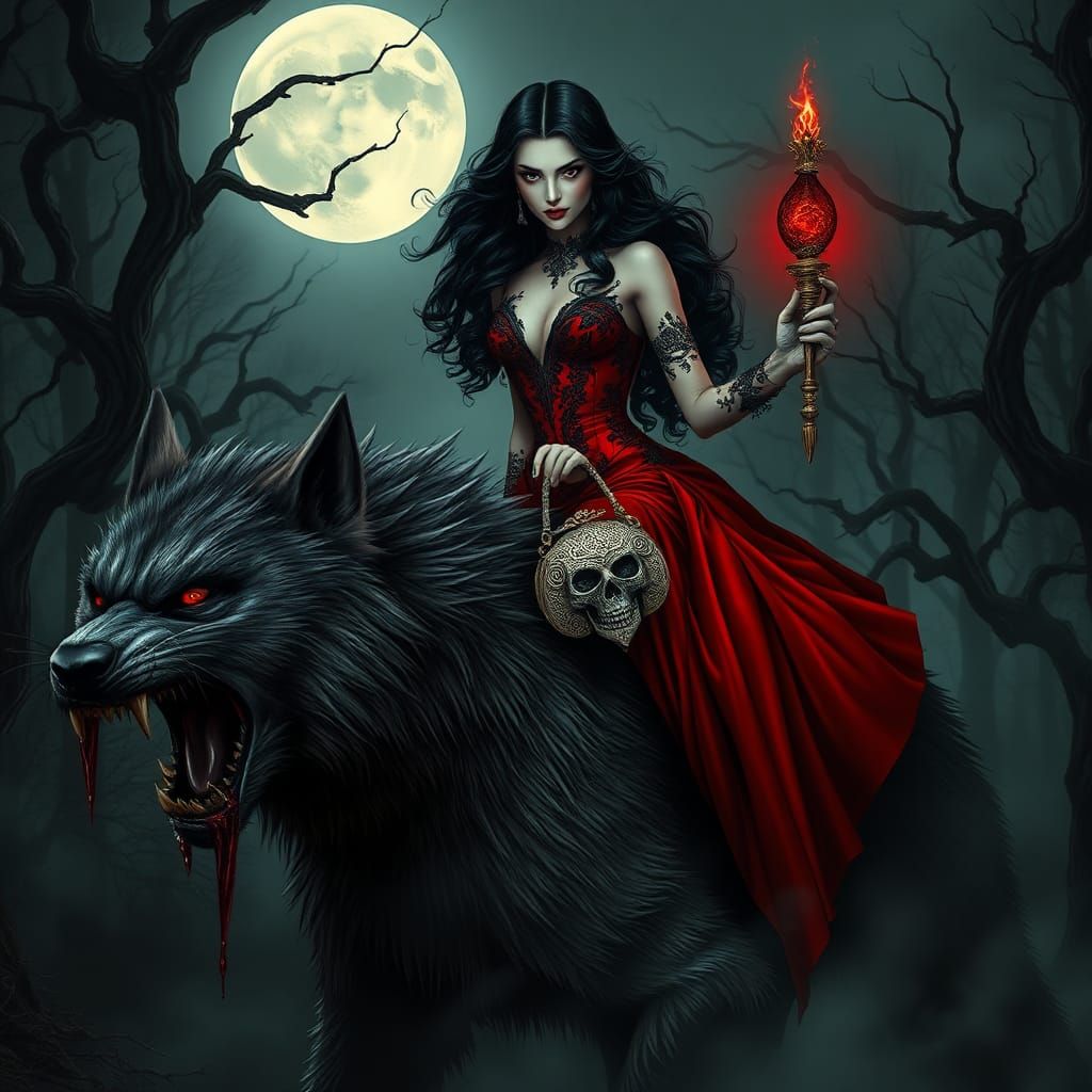 Vampire Rides Werewolf in Dark Gothic Forest