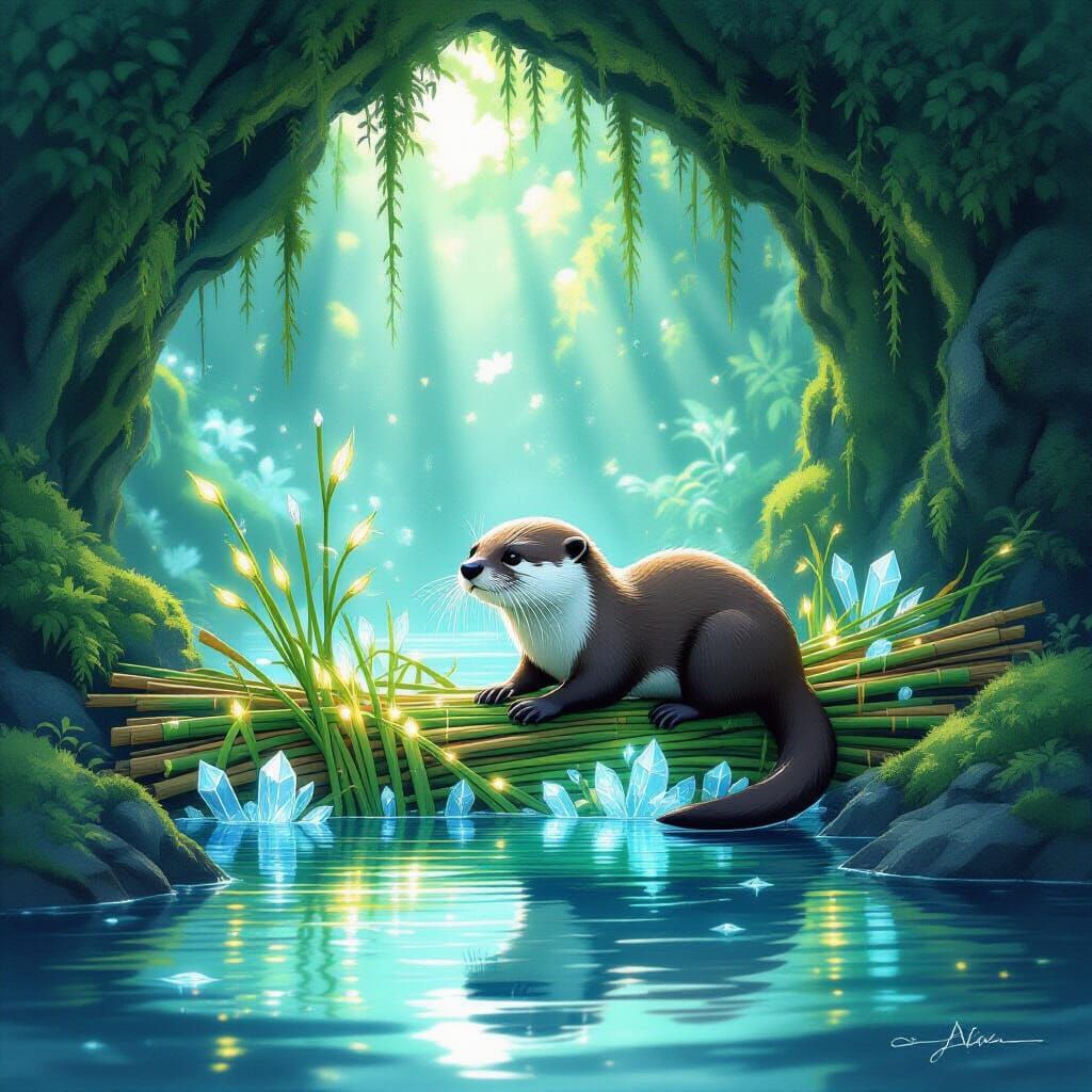 Otter Builds Magical Dam in Bioluminescent Grotto