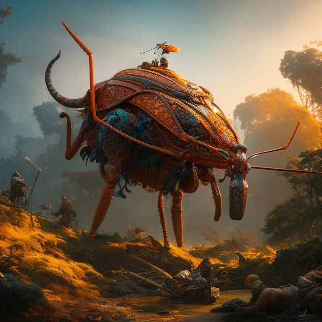 Elaborate God Mantis Digital Painting in 3D