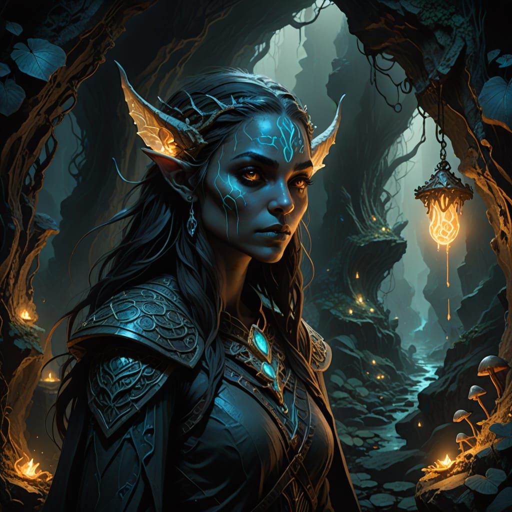 Dark Elf Druidess in Forgotten Realms Grotto