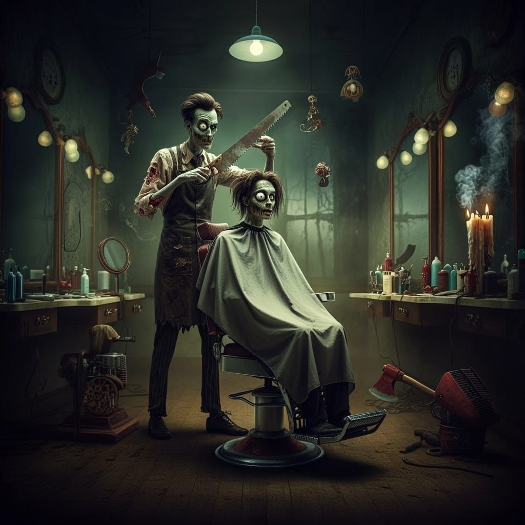 Zombie Barber in Tim Burton Style