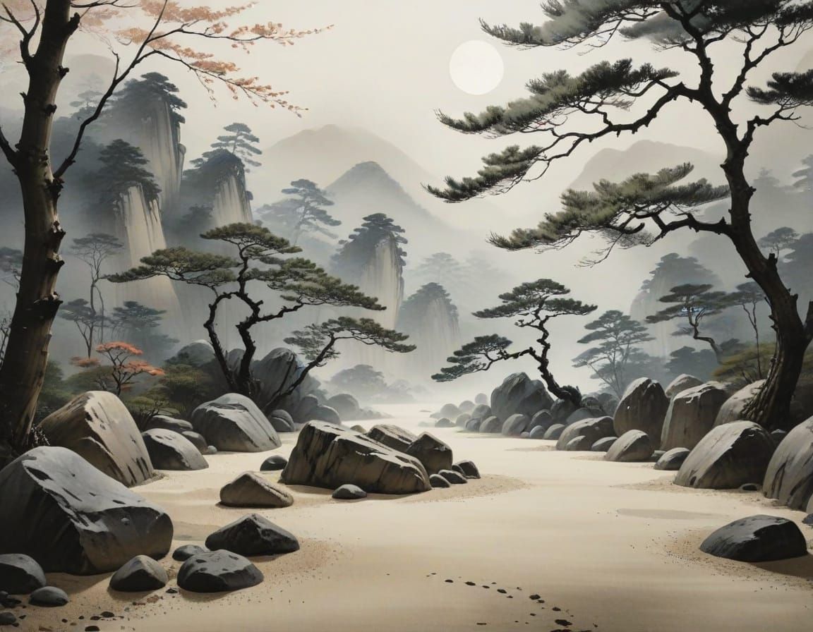 Serenity in Traditional Japanese Ink Painting