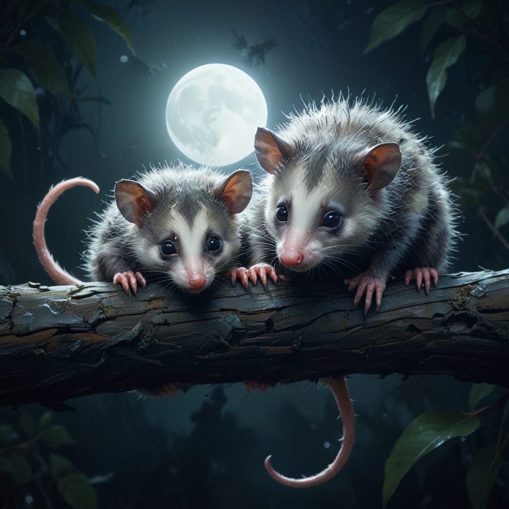 Moonlit Possums in Whimsical Brushstrokes