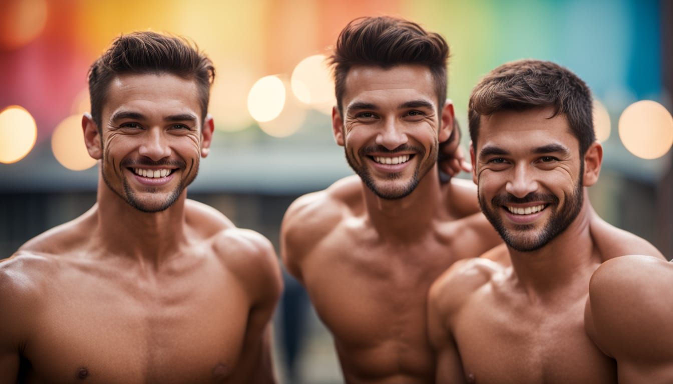 Photorealistic Portrait of Two Smiling Men with Bokeh