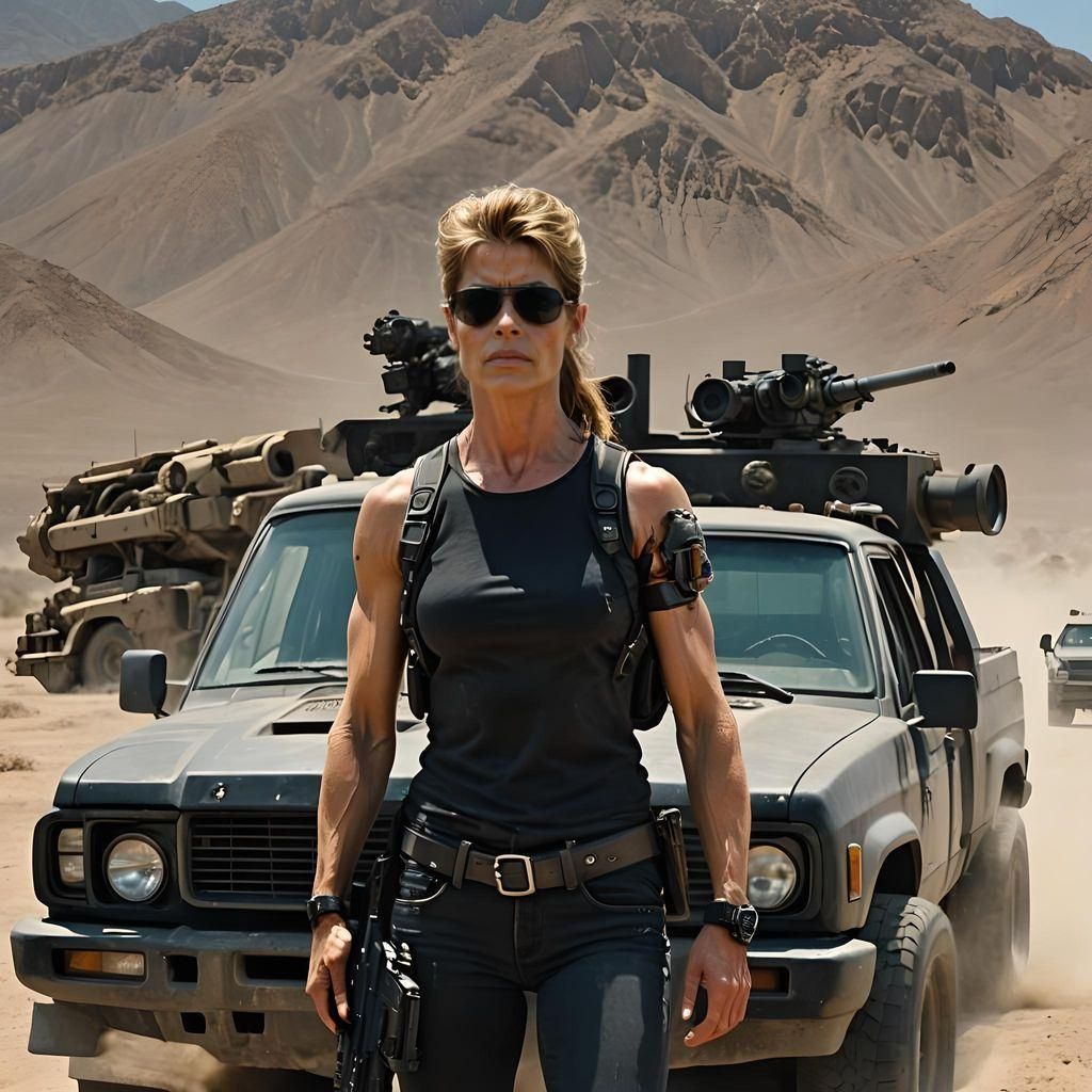 Sarah Connor in Terminator Desert Scene