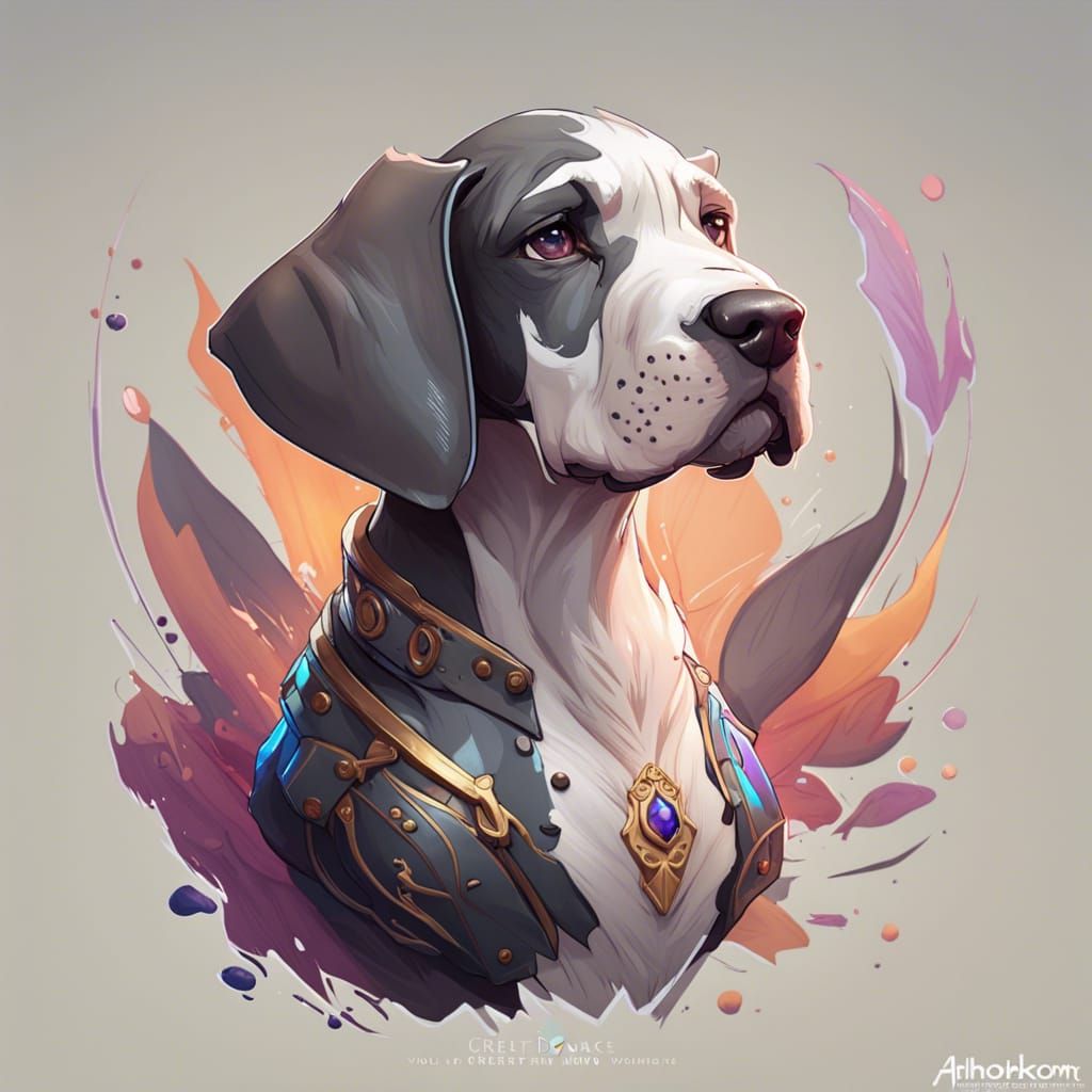 Chibi Great Dane Portrait in Digital Art Style
