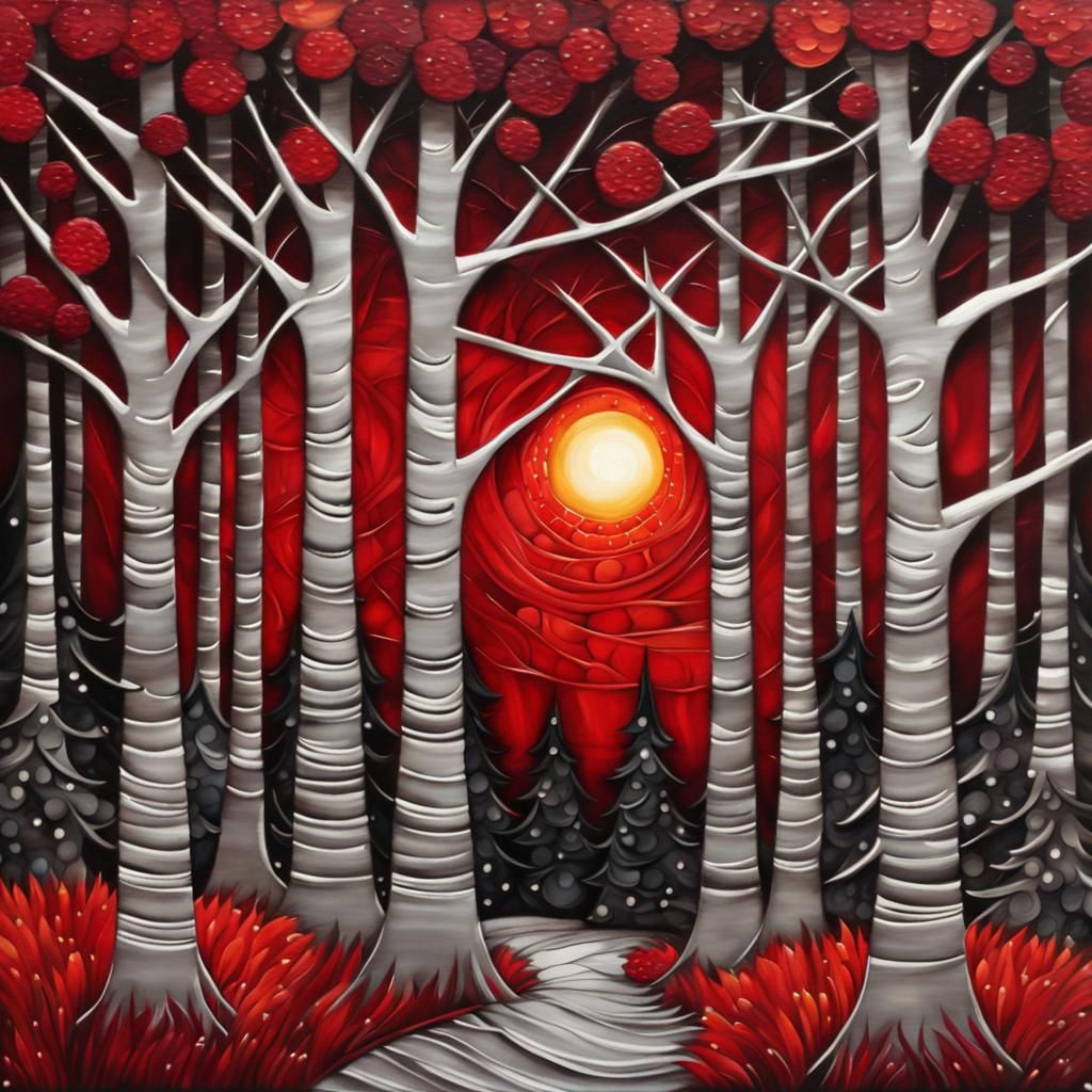 Moonlit Arabesque Forest in Alcohol Ink Style