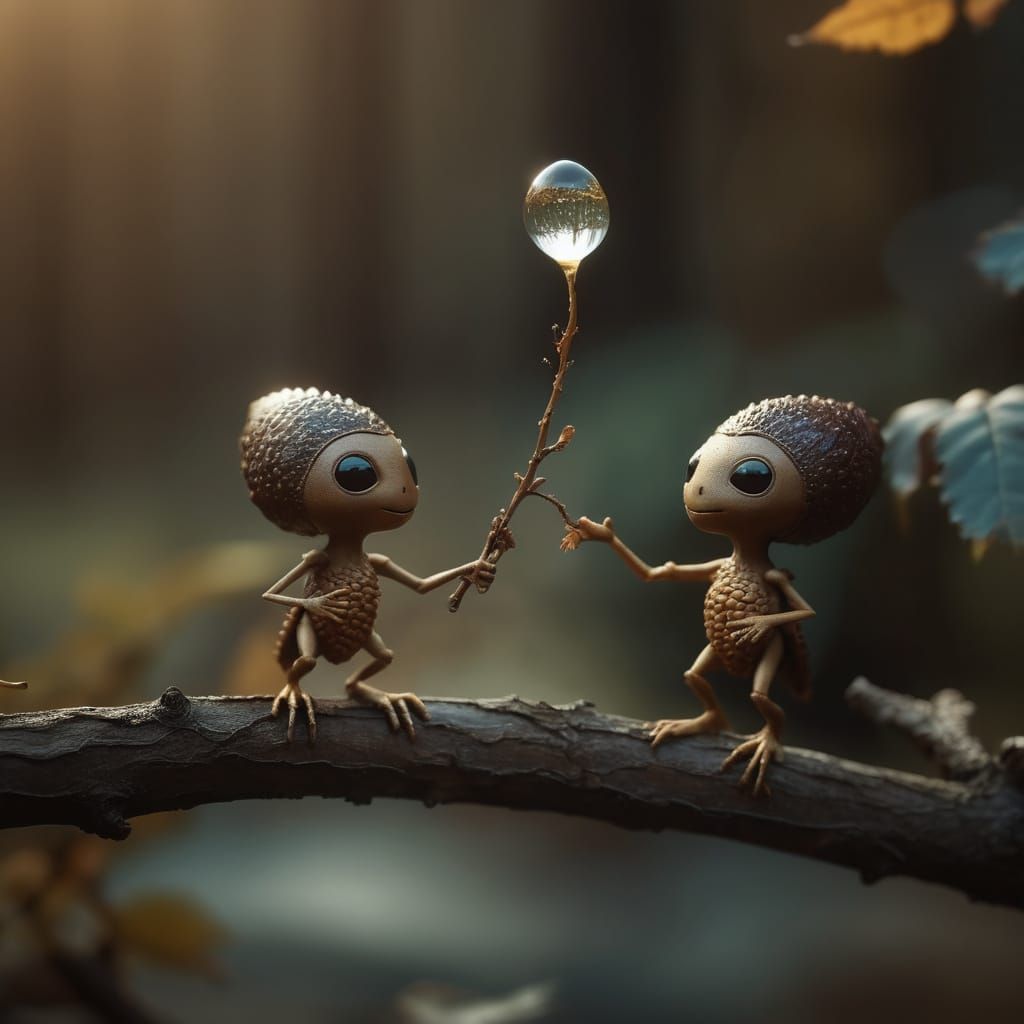 Alien Acorn People Defy Gravity with Water Droplet in Cinema...