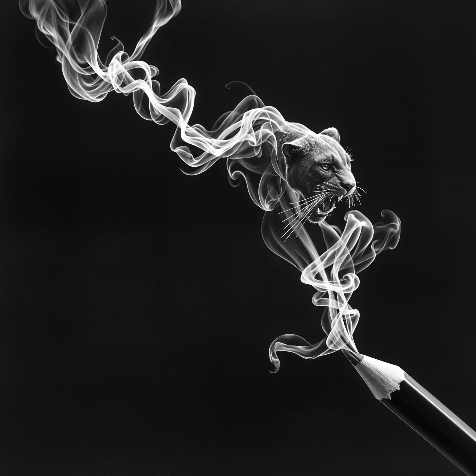Pencil Smoke Transforms Into Panther in Goya-esque Style