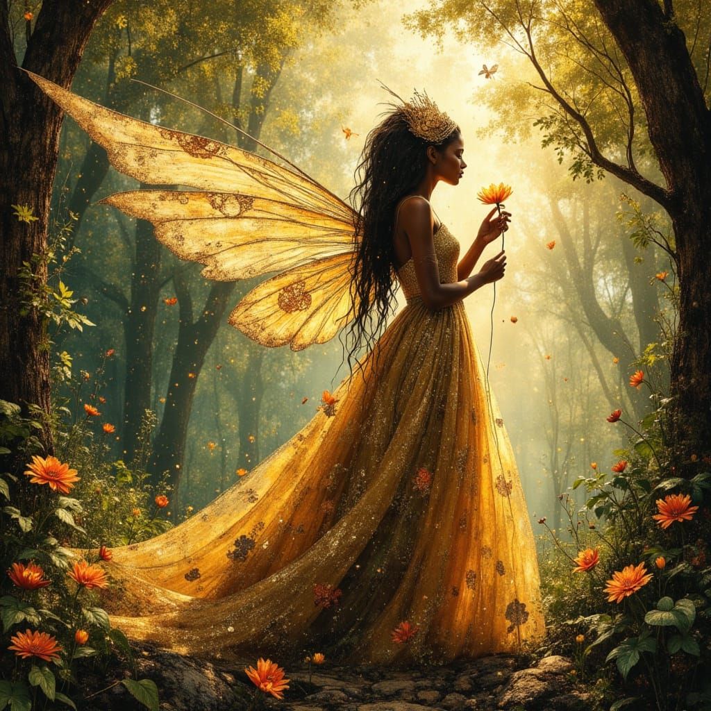 African Fairy Queen in Sun-Dappled Forest Glade