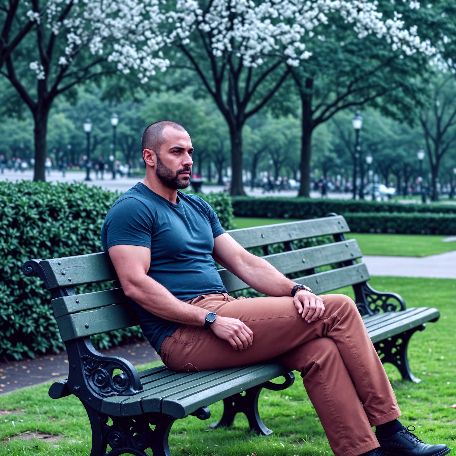 A Hyperrealistic Portrait of a Man in a Park